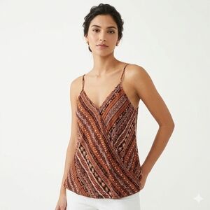 V-Neck Cami Tank Rust Boho Crossover Front Lightweight Travel Casual Sz S-M